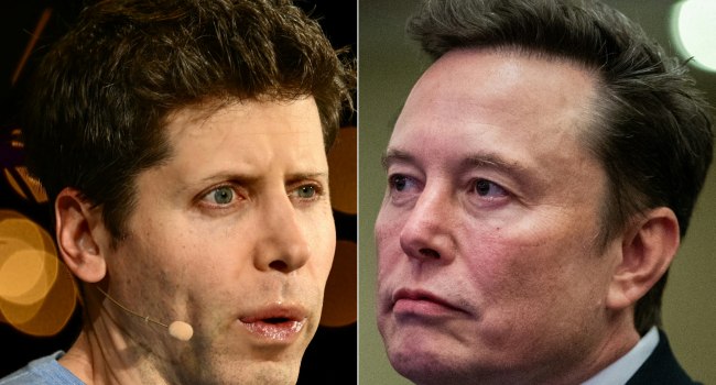 This combination of pictures created on December 27 2024 shows Sam Altman CEO of OpenAI speaking